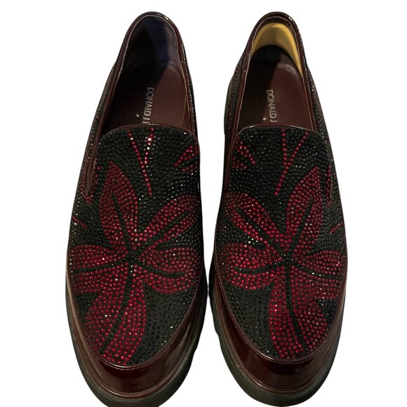 *SOLD*Donald Pliner Crystal Encrusted Loafers Burgundy Sz 7.5M Leather - Picture 1 of 10